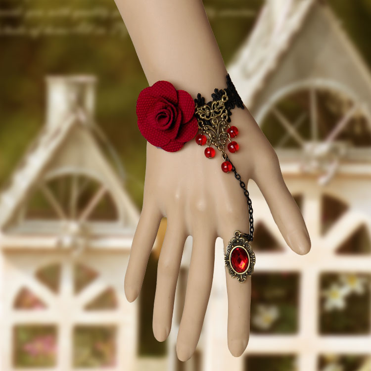 Big Red Flower Lace Bracelet With Ruby Ring on Luulla